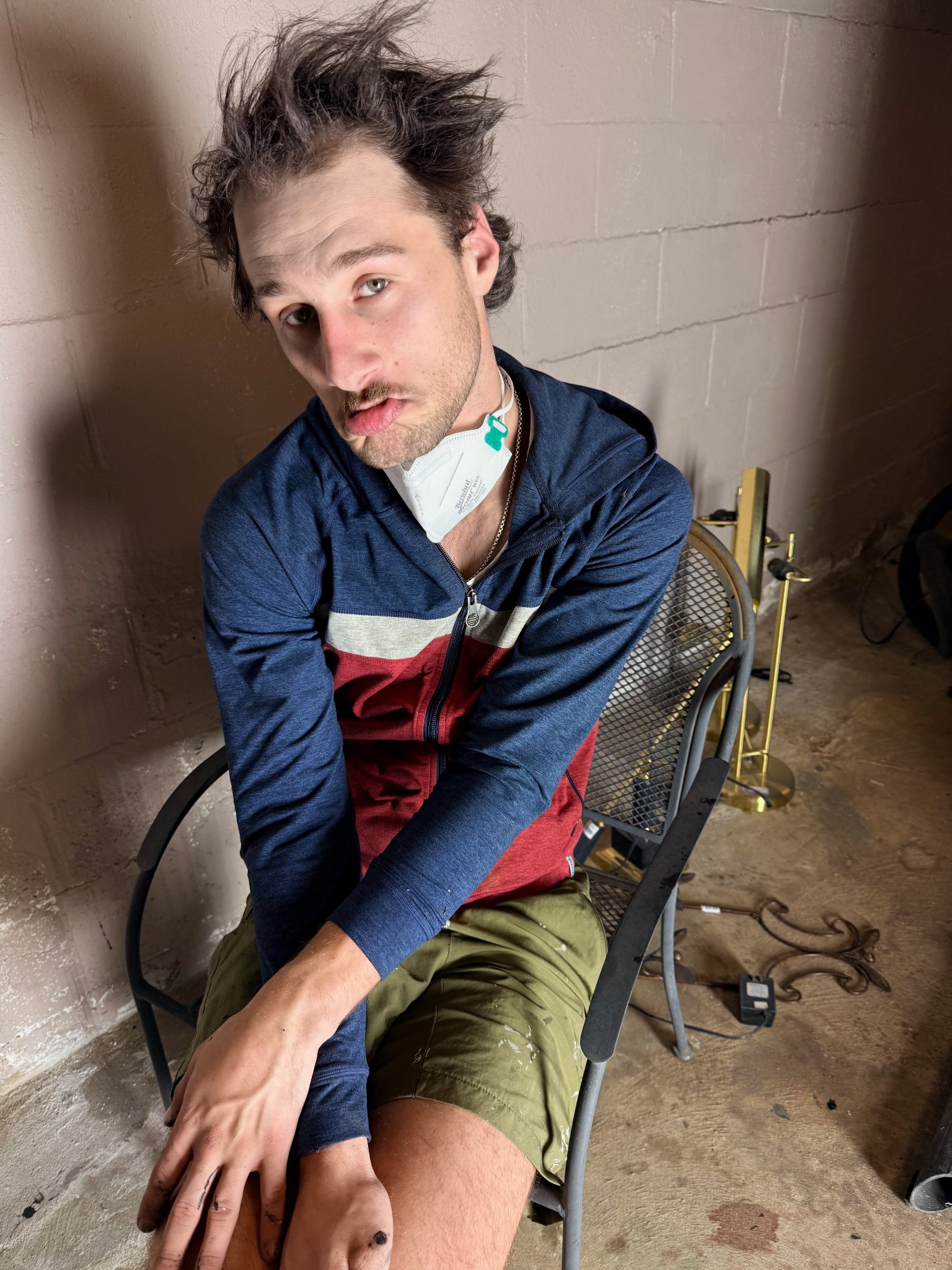Behind the scenes — actor between takes on set, Hannah Goes to Hell
